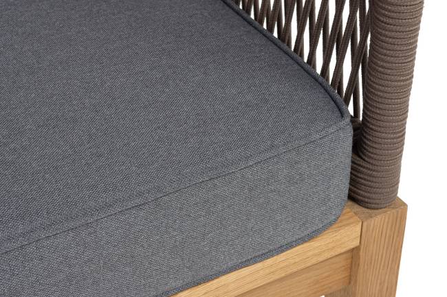 "Канны" диван 2-местный плетеный из роупа, основание дуб, роуп коричневый круглый, ткань темно-серая 027 NEW