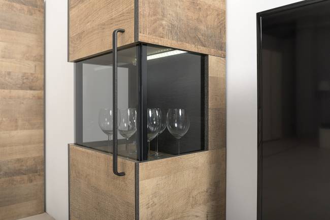 Шкаф-пенал с витриной Трувор 13.205 цвет дуб гранж песочный/интра Шкаф-пенал с витриной Трувор 13.205 цвет дуб гранж песочный/интра