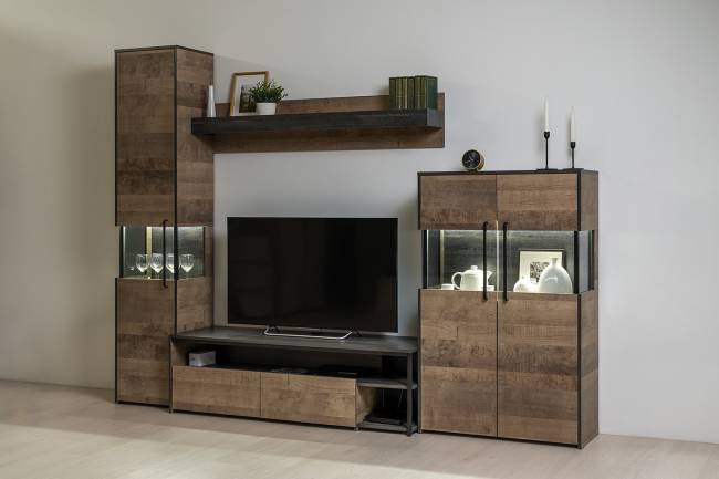 Шкаф-пенал с витриной Трувор 13.205 цвет дуб гранж песочный/интра Шкаф-пенал с витриной Трувор 13.205 цвет дуб гранж песочный/интра