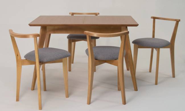 Стол Сканди 120 натур со стульями Франк натур рогожка серый Стол Сканди 120 натур со стульями Франк натур рогожка серый