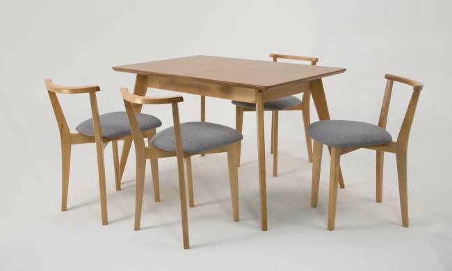 Стол Сканди 120 натур со стульями Франк натур рогожка серый Стол Сканди 120 натур со стульями Франк натур рогожка серый