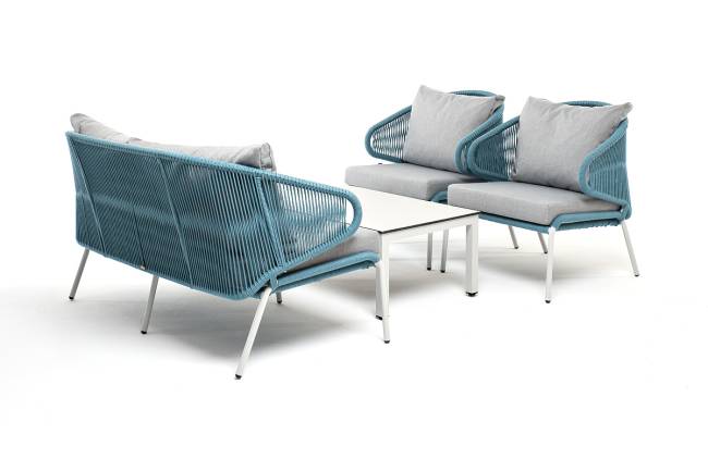 "Милан" лаунж-зона 4-местная плетеная из роупа (веревки), каркас алюминиевый белый, роуп бежевый "Милан" лаунж-зона 4-местная плетеная из роупа (веревки), каркас алюминиевый белый, роуп бежевый