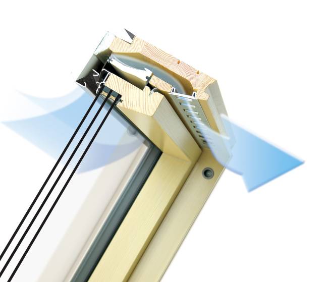 Деревянное мансардное окно FTP-V U5 THERMO со среднеповоротным открыванием