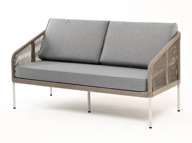 "Канны" диван 2-местный плетеный из роупа, каркас алюминий светло-серый (RAL7035) шагрень, роуп серый меланж круглый, ткань светло-серая "Канны" диван 2-местный плетеный из роупа, каркас алюминий светло-серый (RAL7035) шагрень, роуп серый меланж круглый, ткань светло-серая