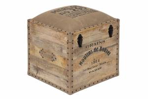 Пуф - сундук Secret De Maison PERRET (mod. M-540 ) дерево манго/ткань хлопок, 45*45*50, натуральный, ткань: винтаж натуральный дерево манго/ткань хлопок