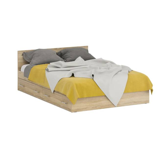 Двуспальная кровать с ящиками 1400 с угловым шкафом Стандарт цвет дуб сонома