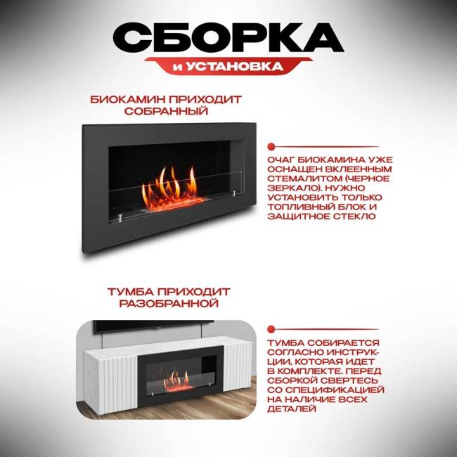 Тумба под ТВ с биокамином SteelHeat LIVORNO IMPULSE 140 см (корпус серый бетон / фасады белый)