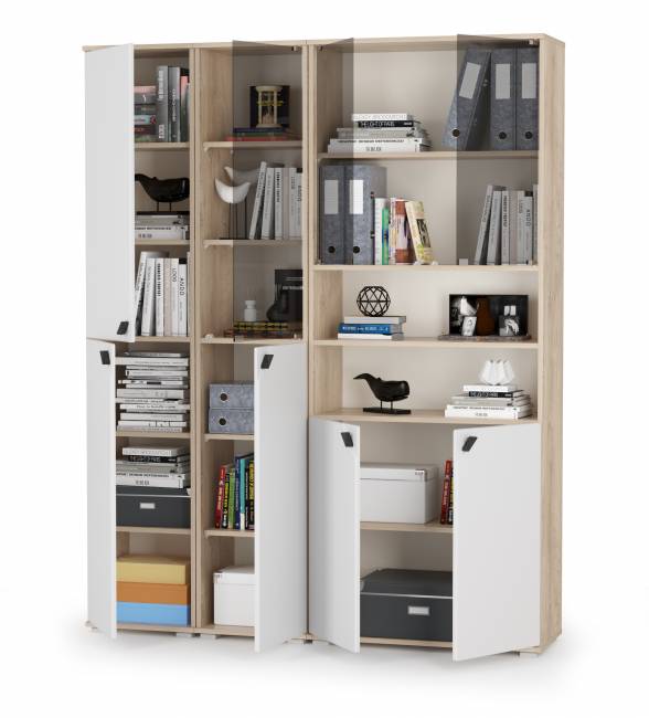 Набор стеллажей Бостон № 48 цвет дуб эндгрейн элегантный/фасады МДФ милк рикамо софт Набор стеллажей Бостон № 48 цвет дуб эндгрейн элегантный/фасады МДФ милк рикамо софт