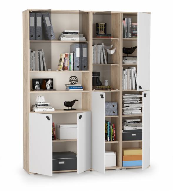 Набор стеллажей Бостон № 48 цвет дуб эндгрейн элегантный/фасады МДФ милк рикамо софт Набор стеллажей Бостон № 48 цвет дуб эндгрейн элегантный/фасады МДФ милк рикамо софт