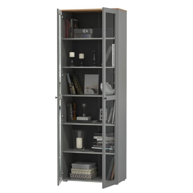 Шкаф-витрина 2-х дверный Остин 16.394.02 цвет серый графит/дуб крафт золотой