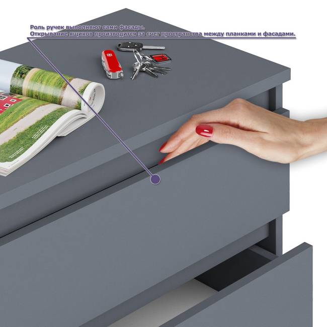 Высокий комод 700 пять ящиков и угловой компьютерный стол МС-16 правый серии Мори цвет графит