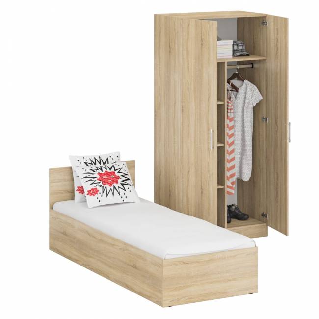 Кровать односпальная 800 со шкафом для одежды 2-х створчатым Стандарт цвет дуб сонома Кровать односпальная 800 со шкафом для одежды 2-х створчатым Стандарт цвет дуб сонома