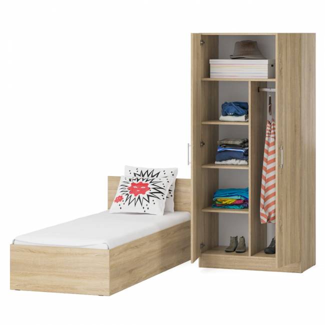 Кровать односпальная 800 со шкафом для одежды 2-х створчатым Стандарт цвет дуб сонома Кровать односпальная 800 со шкафом для одежды 2-х створчатым Стандарт цвет дуб сонома