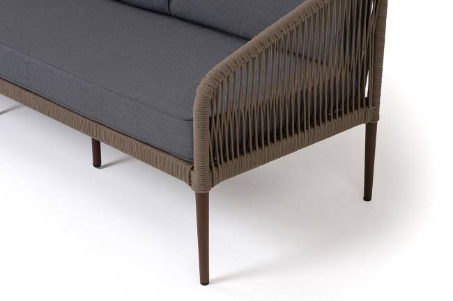 "Канны" диван 3-местный плетеный из роупа, каркас алюминий темно-серый (RAL7024) шагрень, роуп темно-серый круглый, ткань темно-серая 019 "Канны" диван 3-местный плетеный из роупа, каркас алюминий темно-серый (RAL7024) шагрень, роуп темно-серый круглый, ткань темно-серая 019