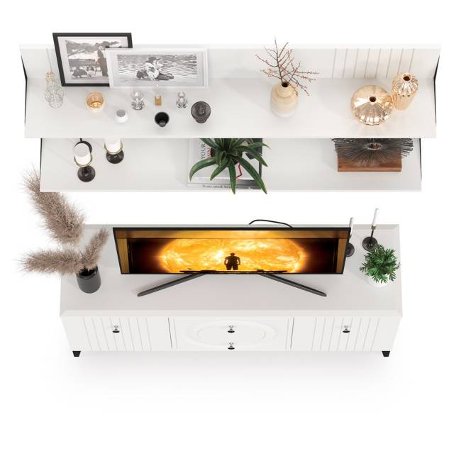 Тумба для ТВ с двумя навесными полкой Валенсия цвет белый шагрень Тумба для ТВ с двумя навесными полкой Валенсия цвет белый шагрень