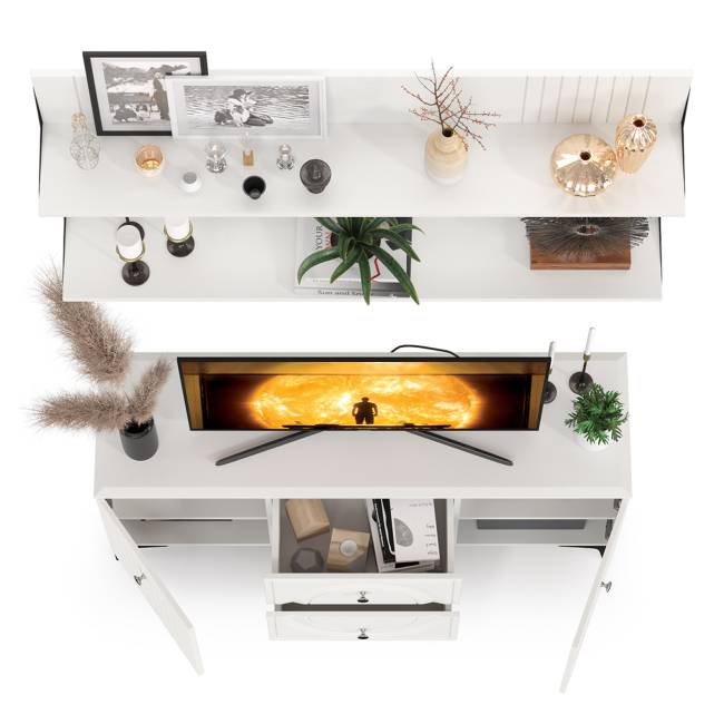 Тумба для ТВ с двумя навесными полкой Валенсия цвет белый шагрень Тумба для ТВ с двумя навесными полкой Валенсия цвет белый шагрень