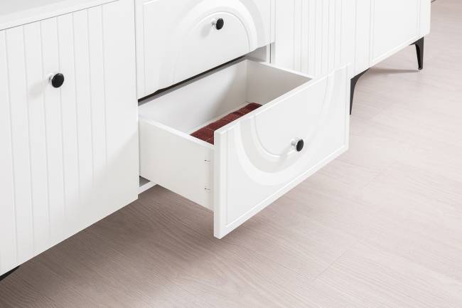 Тумба для ТВ с двумя навесными полкой Валенсия цвет белый шагрень Тумба для ТВ с двумя навесными полкой Валенсия цвет белый шагрень