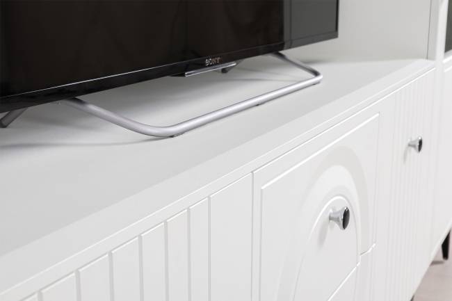 Тумба для ТВ с двумя навесными полкой Валенсия цвет белый шагрень Тумба для ТВ с двумя навесными полкой Валенсия цвет белый шагрень