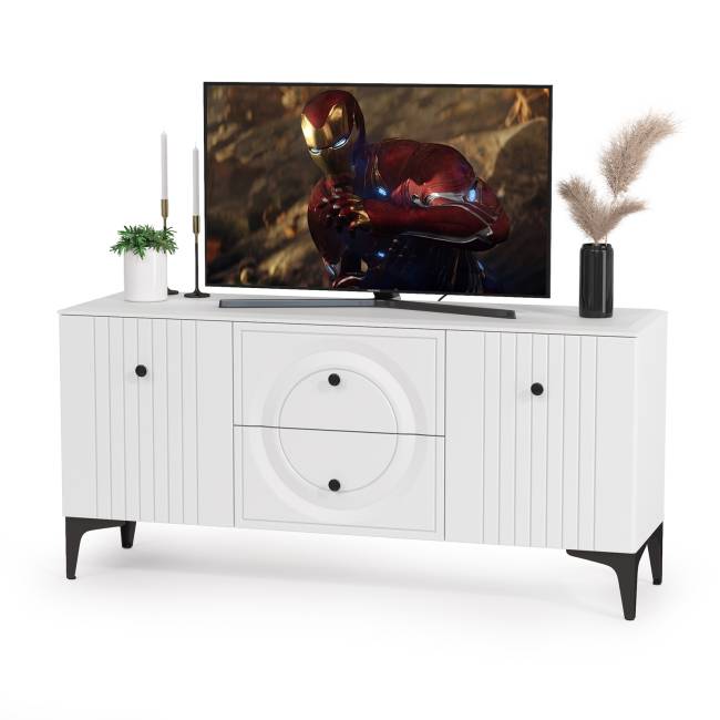 Тумба для ТВ с двумя навесными полкой Валенсия цвет белый шагрень Тумба для ТВ с двумя навесными полкой Валенсия цвет белый шагрень