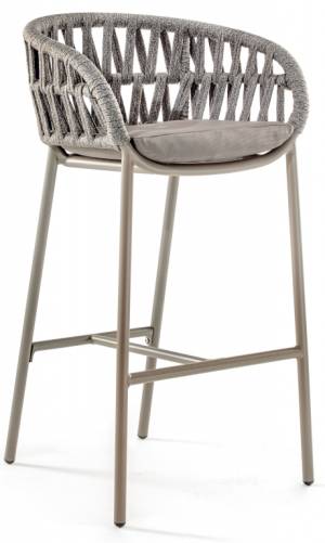 Кресло барное плетеное с подушкой Tahiti тортора, серебристый серый, тортора 560х570х1040 мм