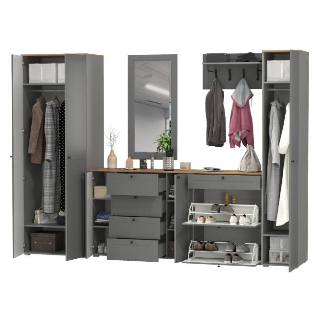 Мебельная стенка для прихожей Остин № 61 цвет серый графит/дуб крафт золотой Мебельная стенка для прихожей Остин № 61 цвет серый графит/дуб крафт золотой