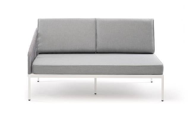 "Канны" правый модуль плетеный из роупа, каркас алюминий светло-серый (RAL7035) шагрень, роуп серый круглый, ткань серая 017 "Канны" правый модуль плетеный из роупа, каркас алюминий светло-серый (RAL7035) шагрень, роуп серый круглый, ткань серая 017