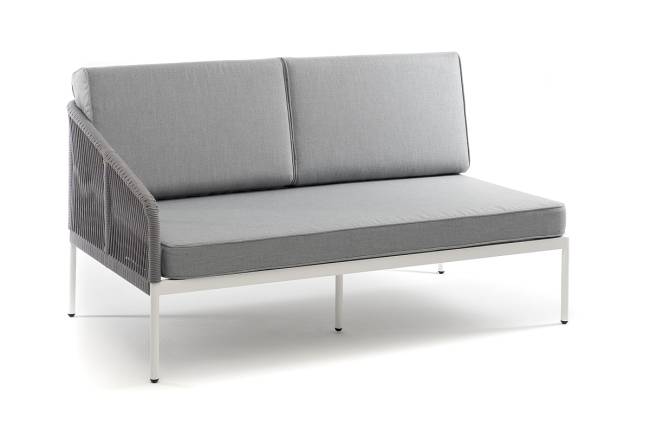 "Канны" правый модуль плетеный из роупа, каркас алюминий светло-серый (RAL7035) шагрень, роуп серый круглый, ткань серая 017 "Канны" правый модуль плетеный из роупа, каркас алюминий светло-серый (RAL7035) шагрень, роуп серый круглый, ткань серая 017