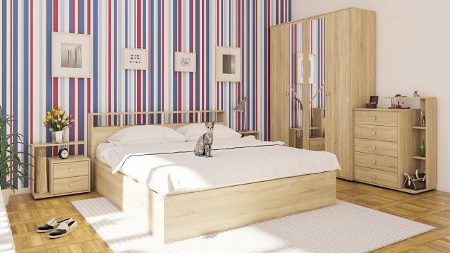 Кровать с ящиками 1800 Камелия + две тумбы цвет дуб сонома