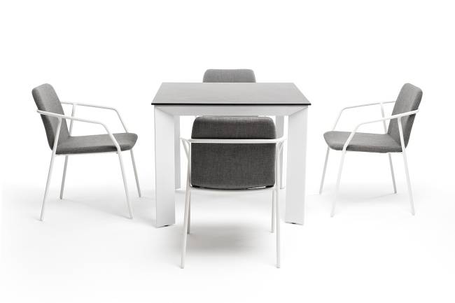 "Венето" обеденная группа на 4 персоны со стульями "Марокко", каркас белый, роуп серый "Венето" обеденная группа на 4 персоны со стульями "Марокко", каркас белый, роуп серый